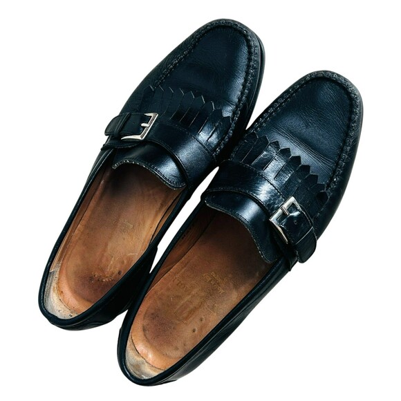 Bruno Magli Mens Shoes Size 9 Black Leather Monk Strap Kiltie Fringe ITALY main image 6